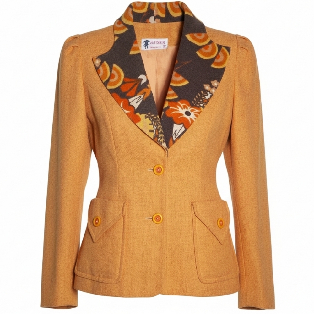 Vintage 60s 70s Raiser Japanese Import Orange Tailored Jacket Blazer - Xs